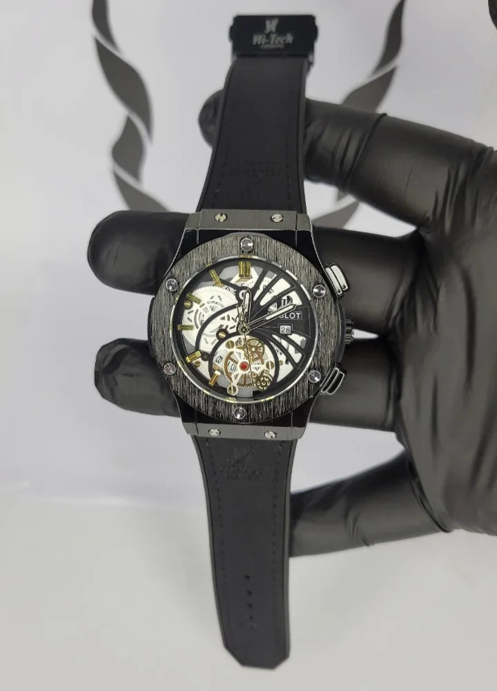 Black Mechanical Look Watch with Functional Date Display