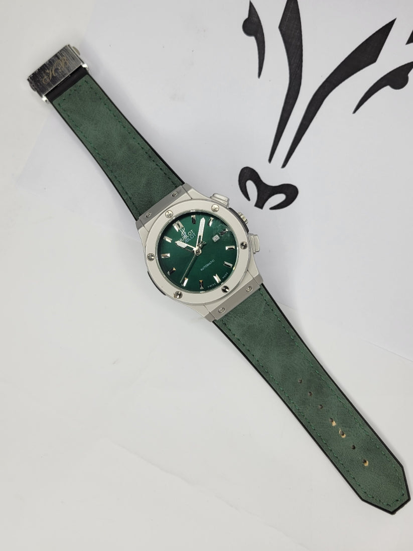 Hubl*t Green Aura Watch with Leather strap