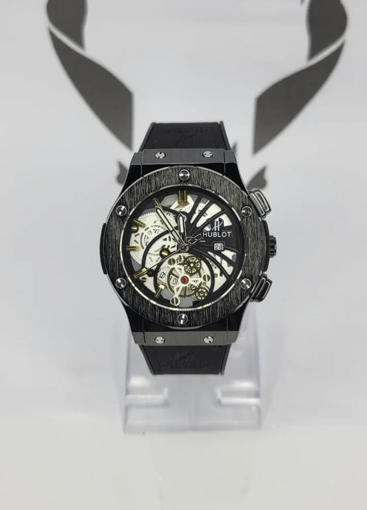 Black Mechanical Look Watch with Functional Date Display