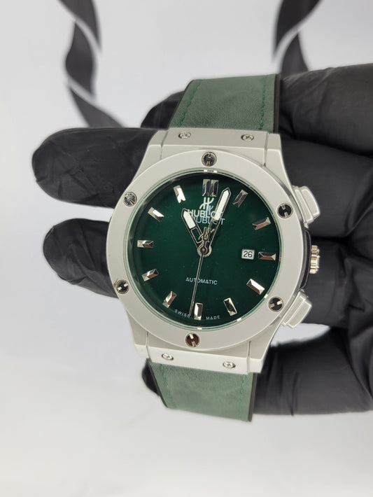 Hubl*t Green Aura Watch with Leather strap