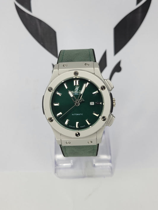 Hubl*t Green Aura Watch with Leather strap